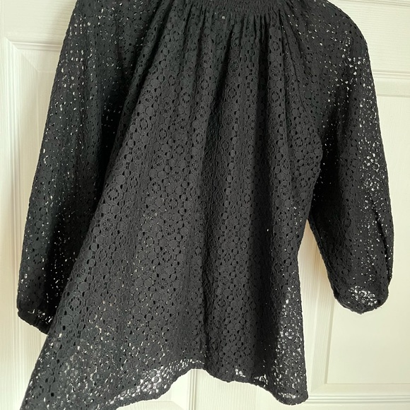 BLACK EYELET BUTTON DOWN BLOUSE BY TUCKER - Picture 5 of 11